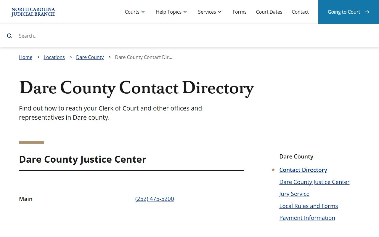 Dare County court records after jail arrest contact directory